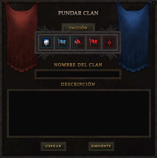 Ventana de creación nuevo clan